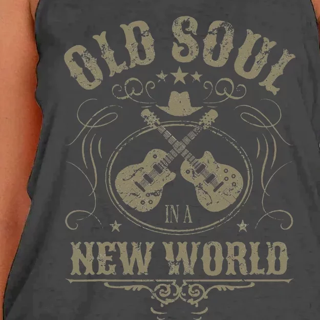 Old Soul In A New World Country Bluegrass Music Guitar Fan Women's Knotted Racerback Tank