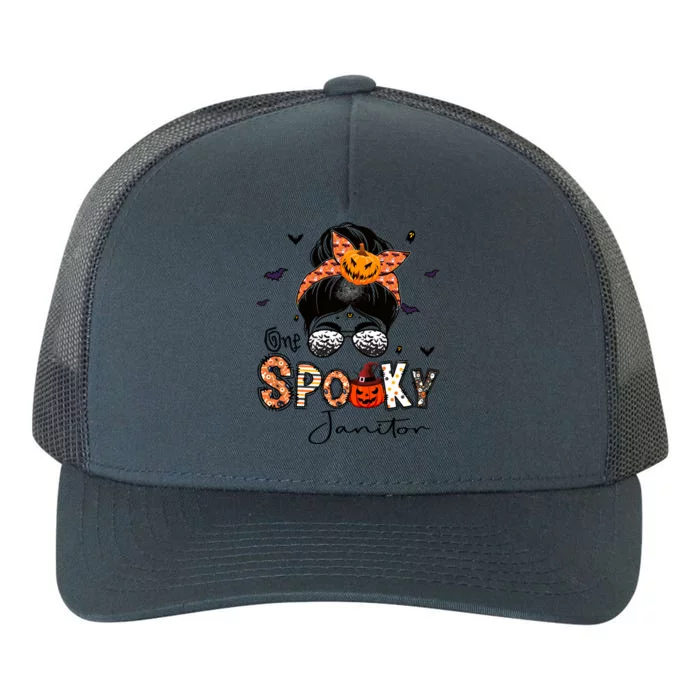 One Spooky Janitor Messy Bun Witch Pumpkin Halloween Cute Gift Yupoong Adult 5-Panel Trucker Hat