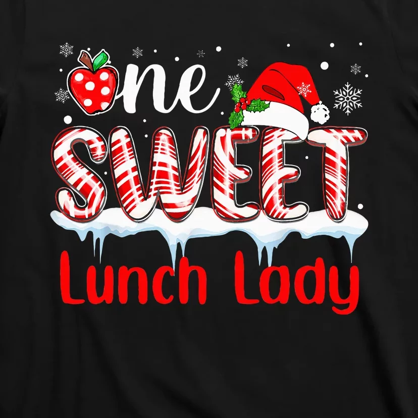 One Sweet Lunch Lady Christmas Candy Cane Santa T-Shirt