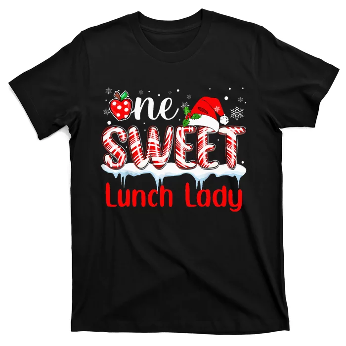 One Sweet Lunch Lady Christmas Candy Cane Santa T-Shirt