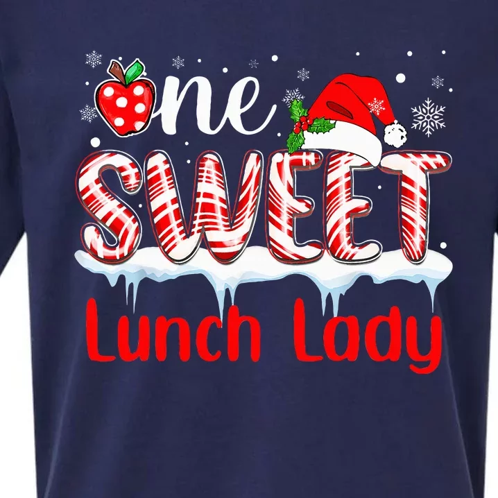 One Sweet Lunch Lady Christmas Candy Cane Santa Sueded Cloud Jersey T-Shirt