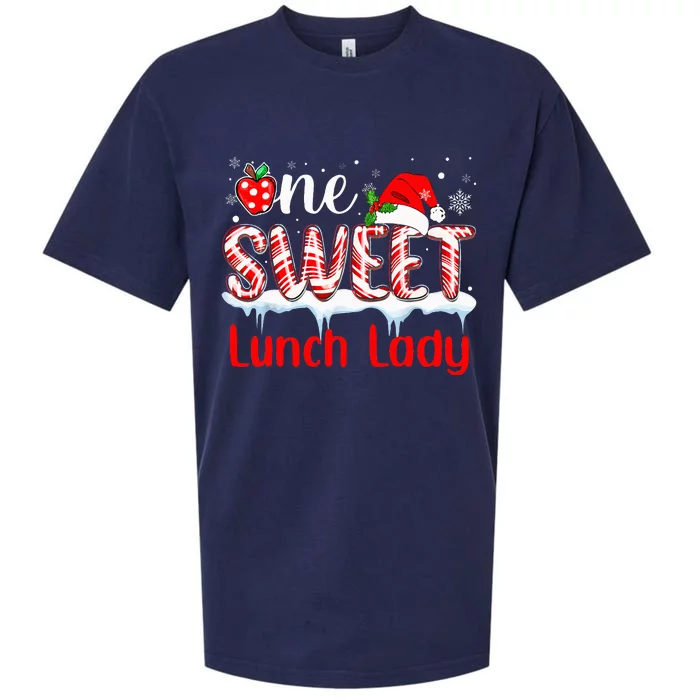 One Sweet Lunch Lady Christmas Candy Cane Santa Sueded Cloud Jersey T-Shirt