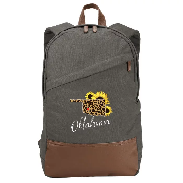 Oklahoma Sunflower Leopard State Map Cotton Canvas Backpack