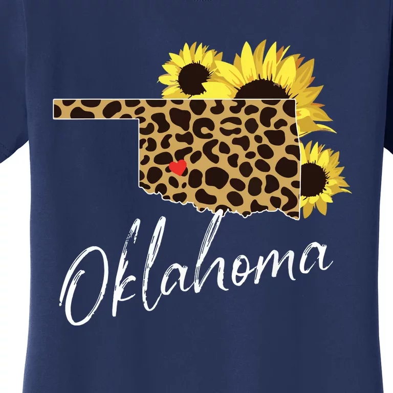 Oklahoma Sunflower Leopard State Map Women's T-Shirt