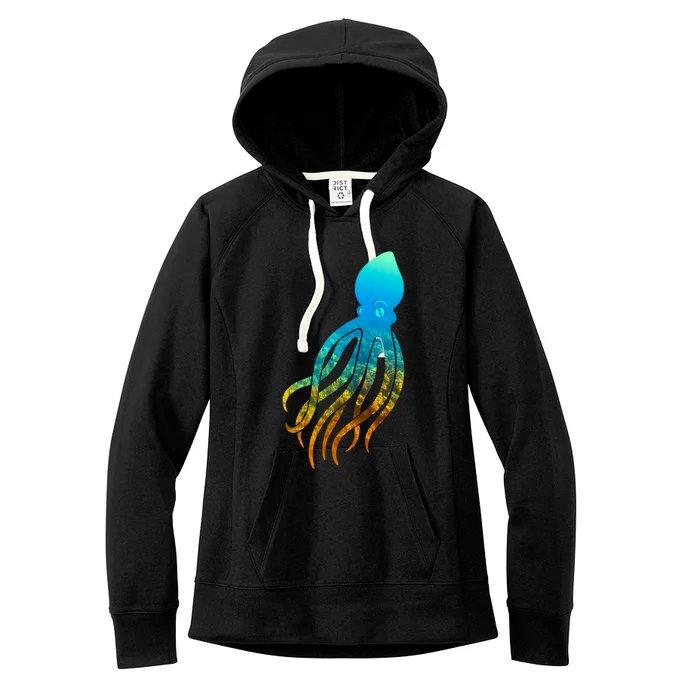 Octopus Squid Lovers Silhouette Earth Day And Ocean Week Gift Women's Fleece Hoodie