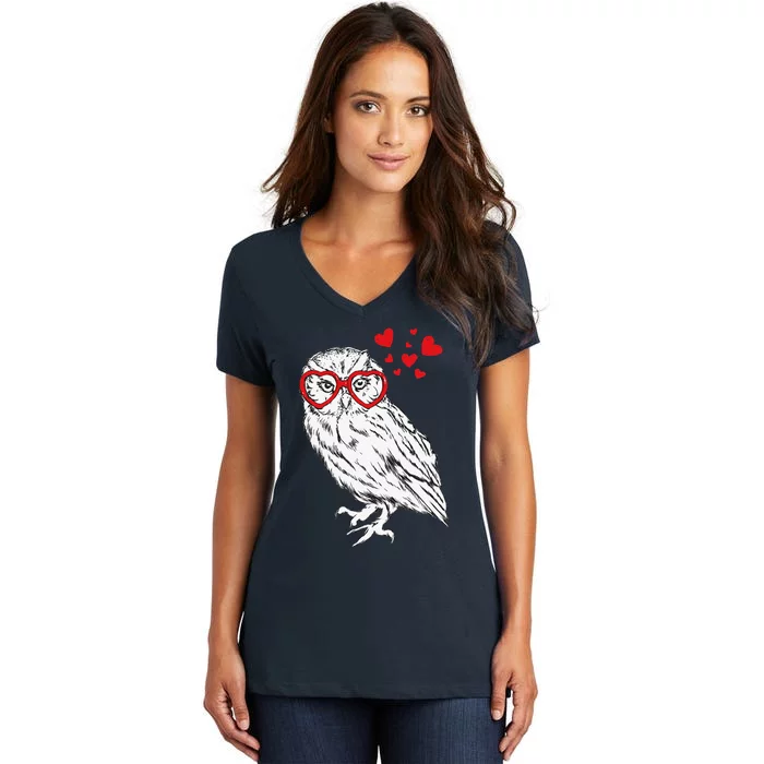 Owl Sunglasses Love Funny Cute Owls Valentine Heart Love Women's V-Neck T-Shirt