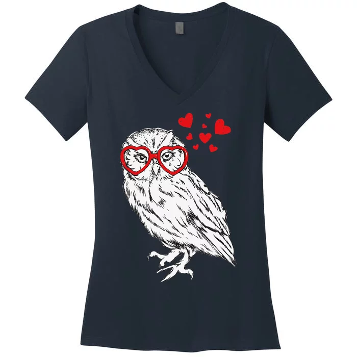 Owl Sunglasses Love Funny Cute Owls Valentine Heart Love Women's V-Neck T-Shirt