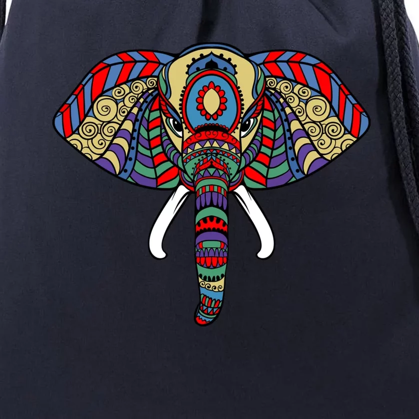 Ornate Stylized Line Art With Aesthetic Elephant For Yoga Gift Drawstring Bag