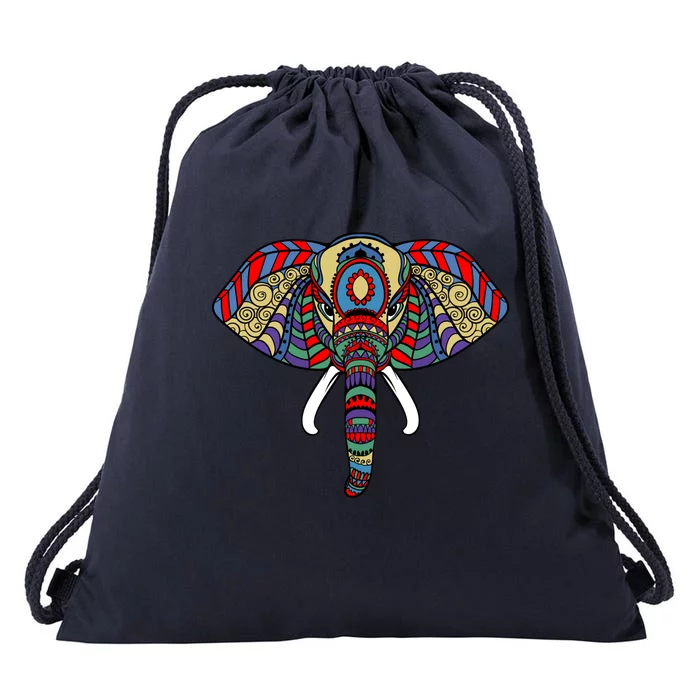 Ornate Stylized Line Art With Aesthetic Elephant For Yoga Gift Drawstring Bag