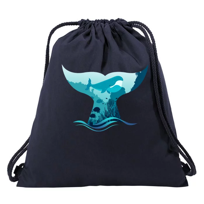 Ocean Sea Life Whale Tail Drawstring Bag