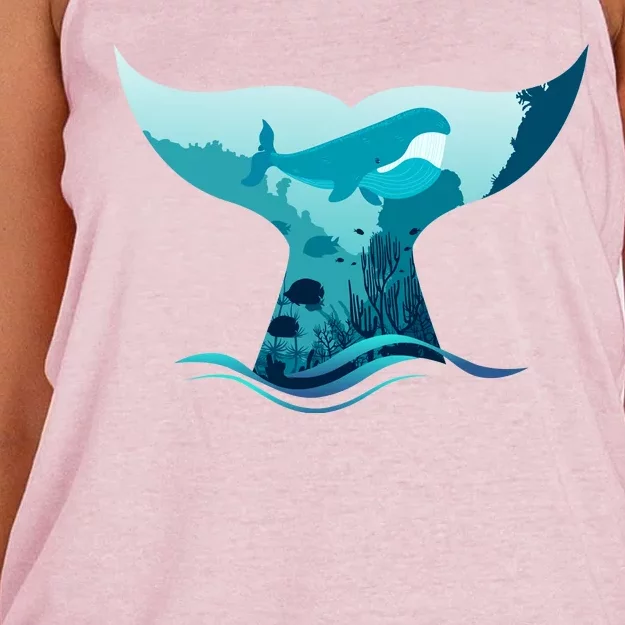 Ocean Sea Life Whale Tail Women's Knotted Racerback Tank