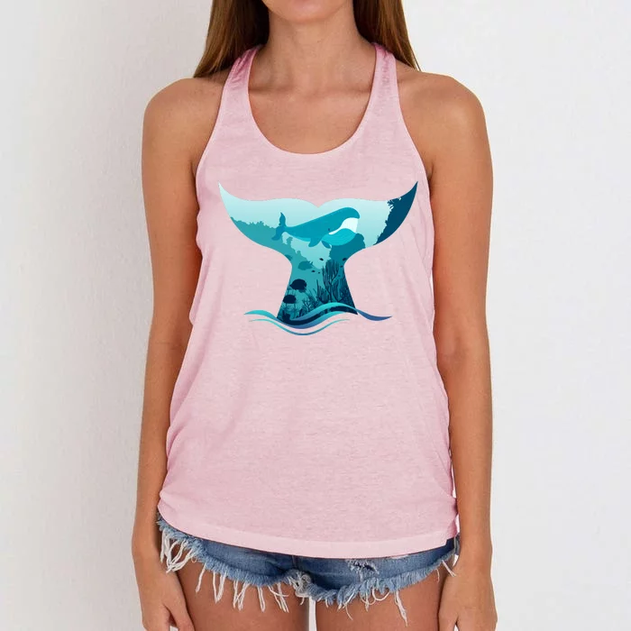 Ocean Sea Life Whale Tail Women's Knotted Racerback Tank