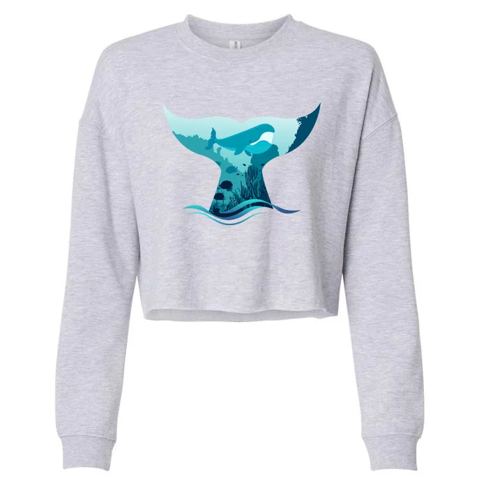 Ocean Sea Life Whale Tail Cropped Pullover Crew