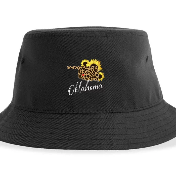 Oklahoma Sunflower Leopard State Map Sustainable Bucket Hat