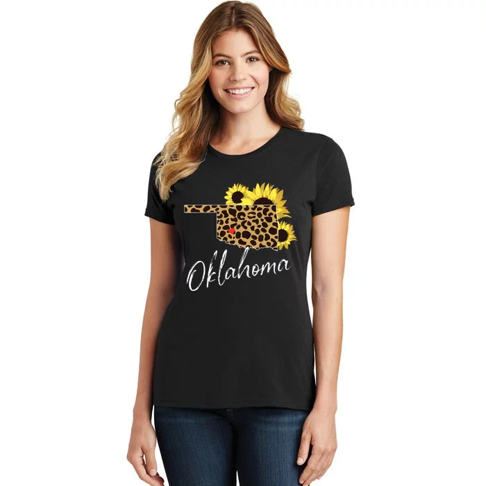 Oklahoma Sunflower Leopard State Map Women's T-Shirt