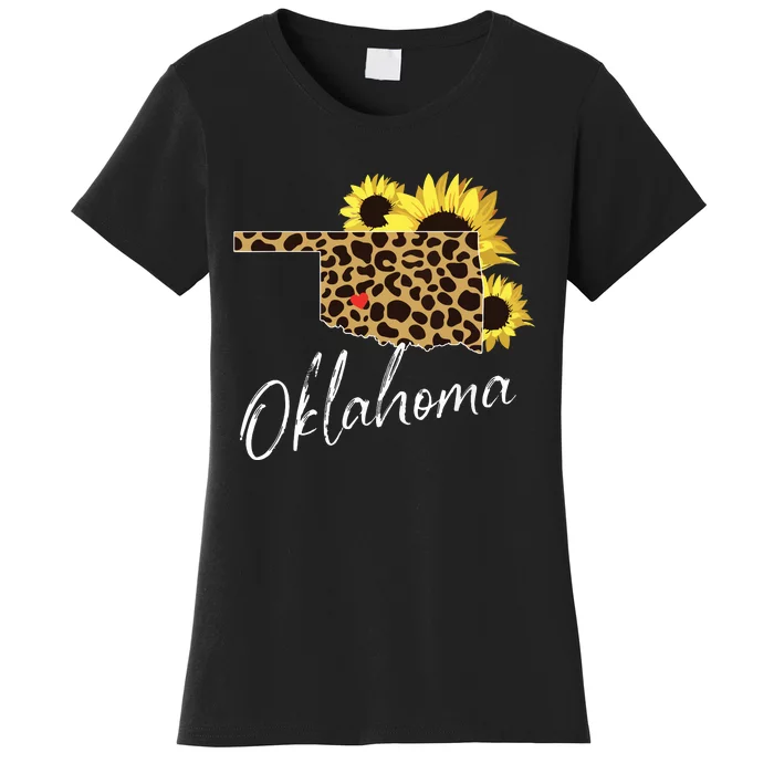 Oklahoma Sunflower Leopard State Map Women's T-Shirt