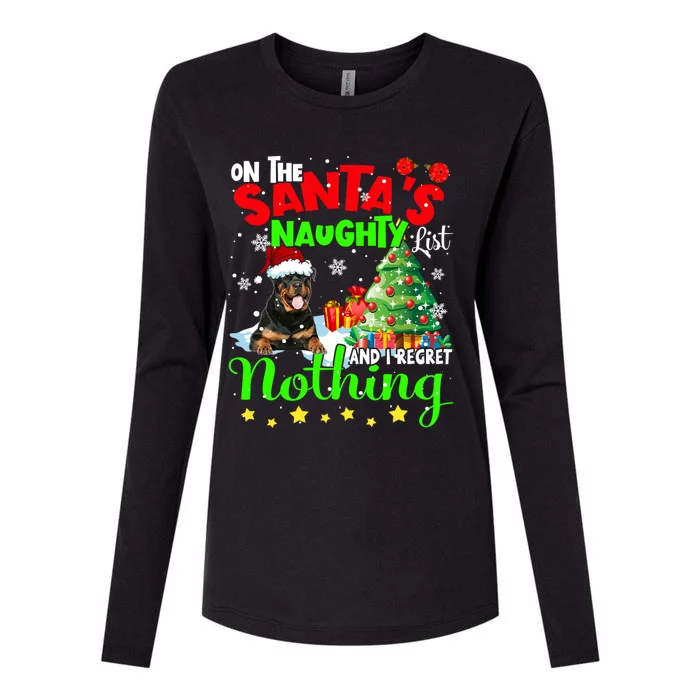 On Santa List And I Regret Nothing Xmas Black Rottweilers Gift Womens Cotton Relaxed Long Sleeve T-Shirt