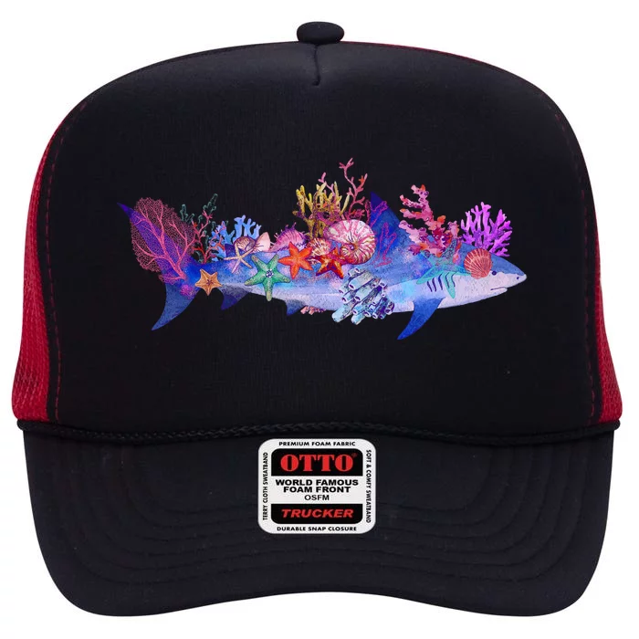 Ocean Sea Life Shark High Crown Mesh Trucker Hat