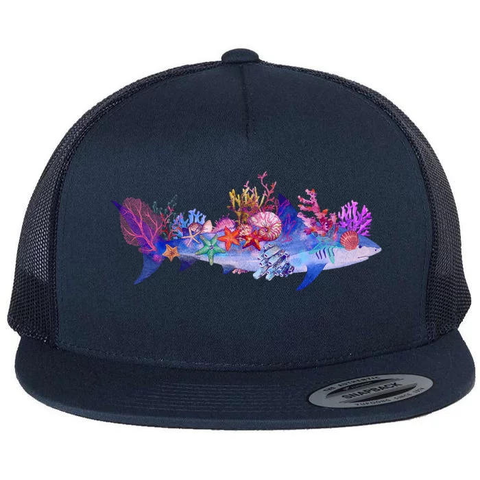 Ocean Sea Life Shark Flat Bill Trucker Hat