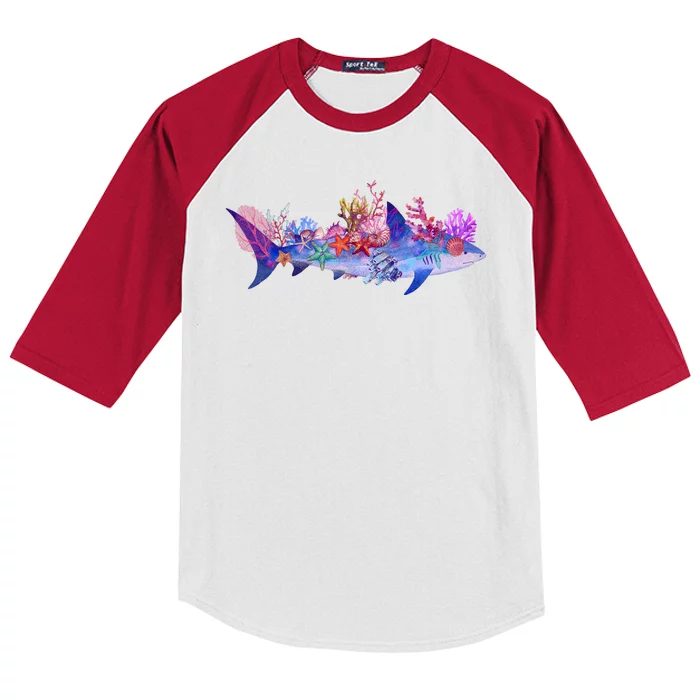 Ocean Sea Life Shark Kids Colorblock Raglan Jersey