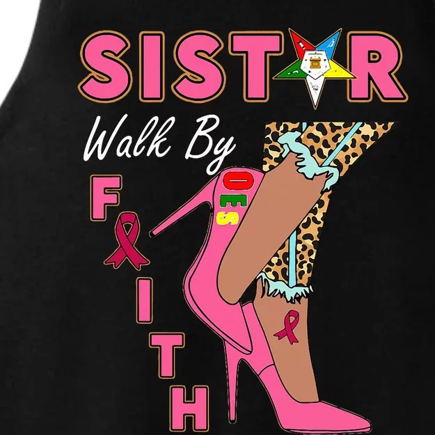 OES SiStar Leopard Walk By Faith Breast Cancer Awareness Ladies Tri-Blend Wicking Tank