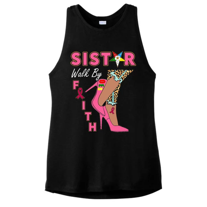 OES SiStar Leopard Walk By Faith Breast Cancer Awareness Ladies Tri-Blend Wicking Tank