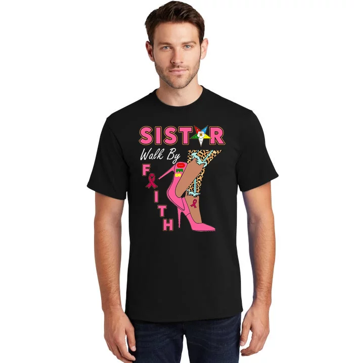 Oes Sistar Leopard Walk By Faith Breast Cancer Tall T-Shirt