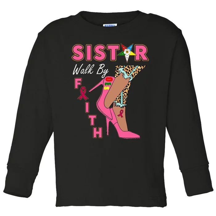 Oes Sistar Leopard Walk By Faith Breast Cancer Toddler Long Sleeve Shirt