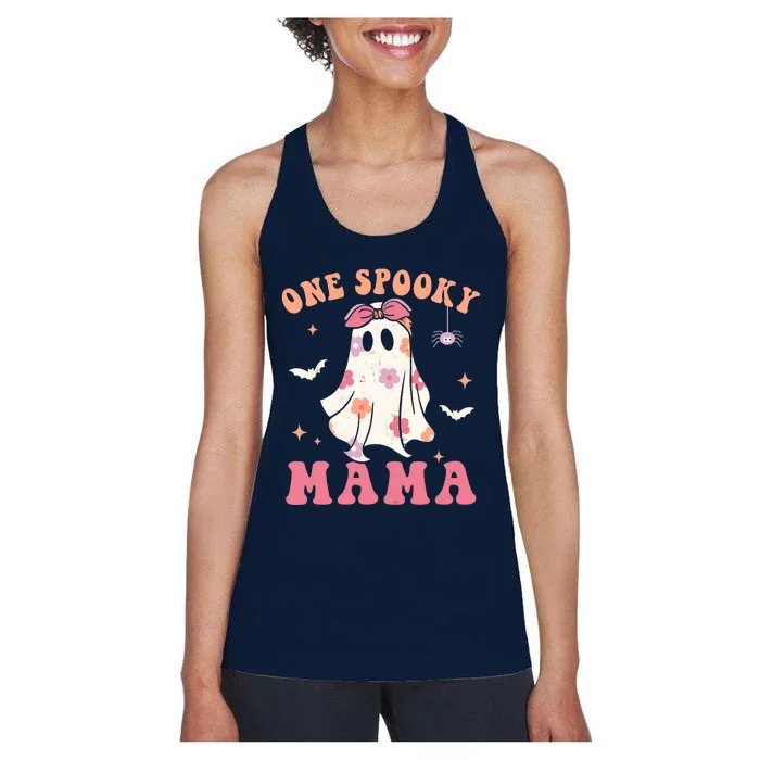 One Spooky Mama Retro Halloween Trick Or Treat Spooky Ghost Women's Racerback Tank