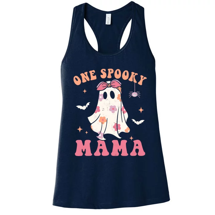 One Spooky Mama Retro Halloween Trick Or Treat Spooky Ghost Women's Racerback Tank