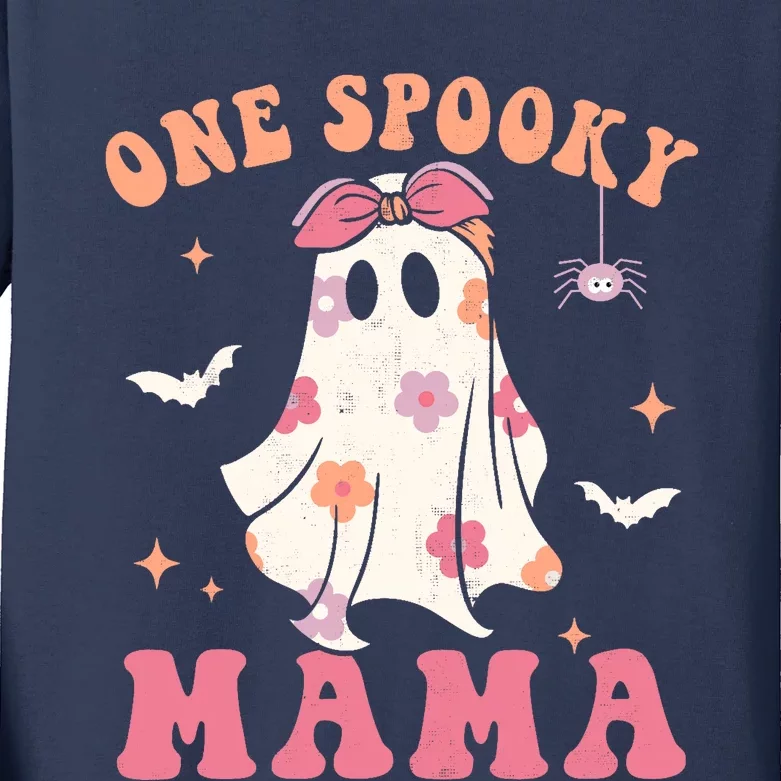 One Spooky Mama Retro Halloween Trick Or Treat Spooky Ghost Kids Long Sleeve Shirt