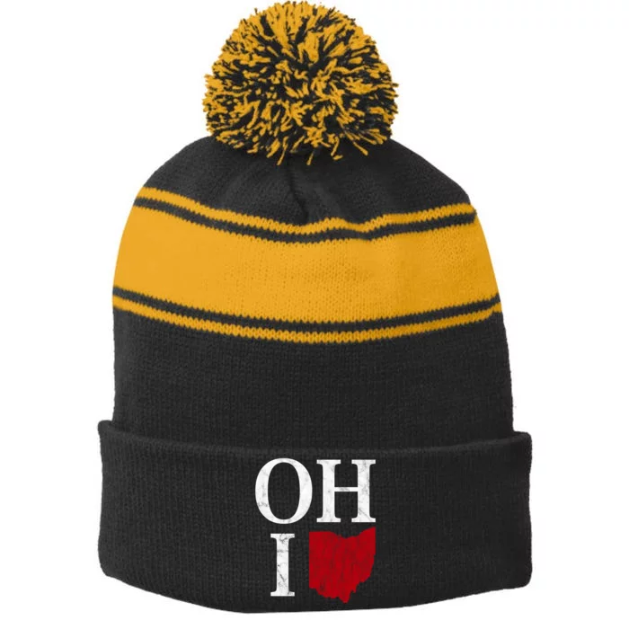 Ohio State Map Stripe Pom Pom Beanie