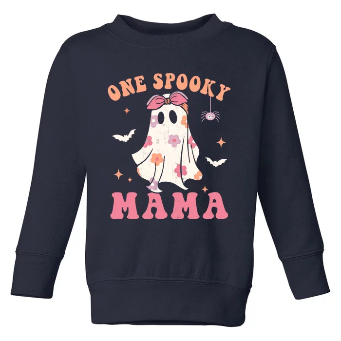 One Spooky Mama Retro Halloween Trick Or Treat Spooky Ghost Toddler Sweatshirt