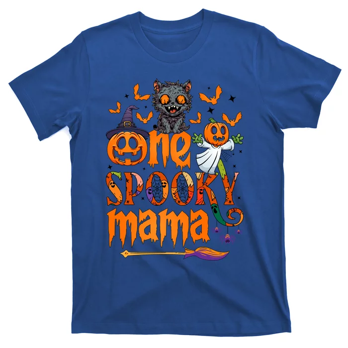 One Spooky Mama Funny Halloween Spooky Mama Black Cat Ghost Gift T-Shirt