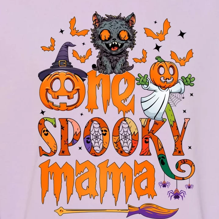 One Spooky Mama Funny Halloween Spooky Mama Black Cat Ghost Gift Garment-Dyed Sweatshirt