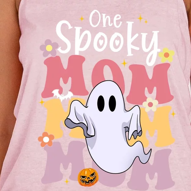 One Spooky Mom Halloween Cute Ghosts Grovvy Mommy Gift Meaningful Gift Women's Knotted Racerback Tank