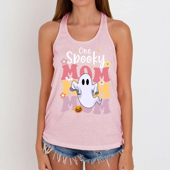 One Spooky Mom Halloween Cute Ghosts Grovvy Mommy Gift Meaningful Gift Women's Knotted Racerback Tank