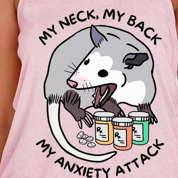 Opossum Screaming My Neck My Back My Anxiety Attack Women's Knotted Racerback Tank