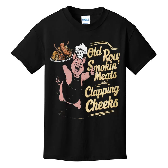 Old.Row Smokin Meats And Clapping Cheeks Funny Bbq Kids T-Shirt