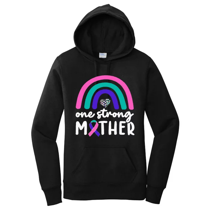 One Strong Mother Teal Rainbow Warrior Thyroid Cancer Month Women's Pullover Hoodie