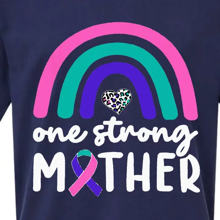 One Strong Mother Teal Rainbow Warrior Thyroid Cancer Month Sueded Cloud Jersey T-Shirt