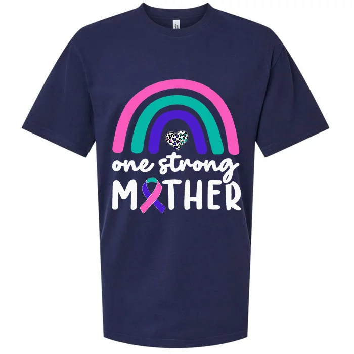 One Strong Mother Teal Rainbow Warrior Thyroid Cancer Month Sueded Cloud Jersey T-Shirt