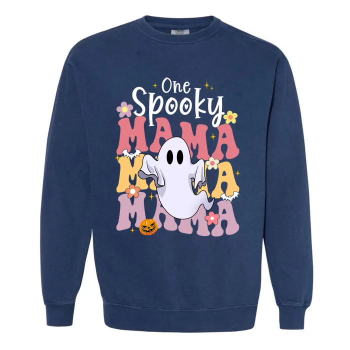 One Spooky Mama Halloween Cute Ghosts Grovvy Mommy Gift Garment-Dyed Sweatshirt