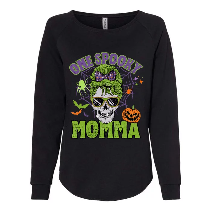 One Spooky Mama Messy Bun Funny Halloween Costume Womens California Wash Sweatshirt