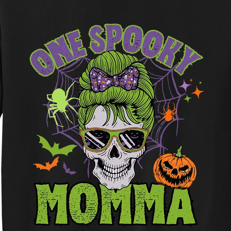 One Spooky Mama Messy Bun Funny Halloween Costume Tall Sweatshirt