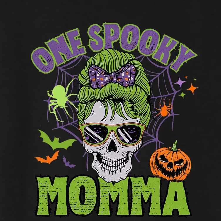 One Spooky Mama Messy Bun Funny Halloween Costume Women's Crop Top Tee