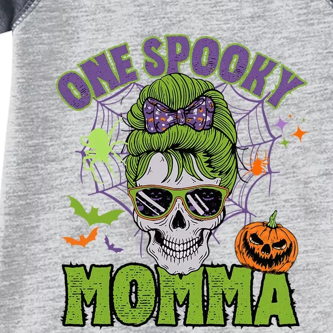 One Spooky Mama Messy Bun Funny Halloween Costume Infant Baby Jersey Bodysuit