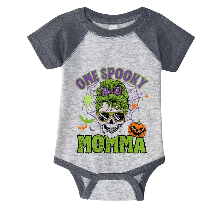 One Spooky Mama Messy Bun Funny Halloween Costume Infant Baby Jersey Bodysuit