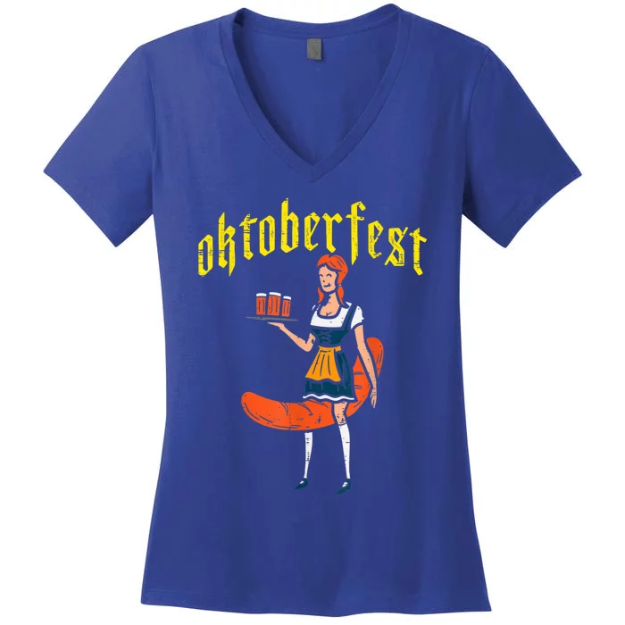 Oktorberfest Sausage Maid German Bavarian Festival Women's V-Neck T-Shirt