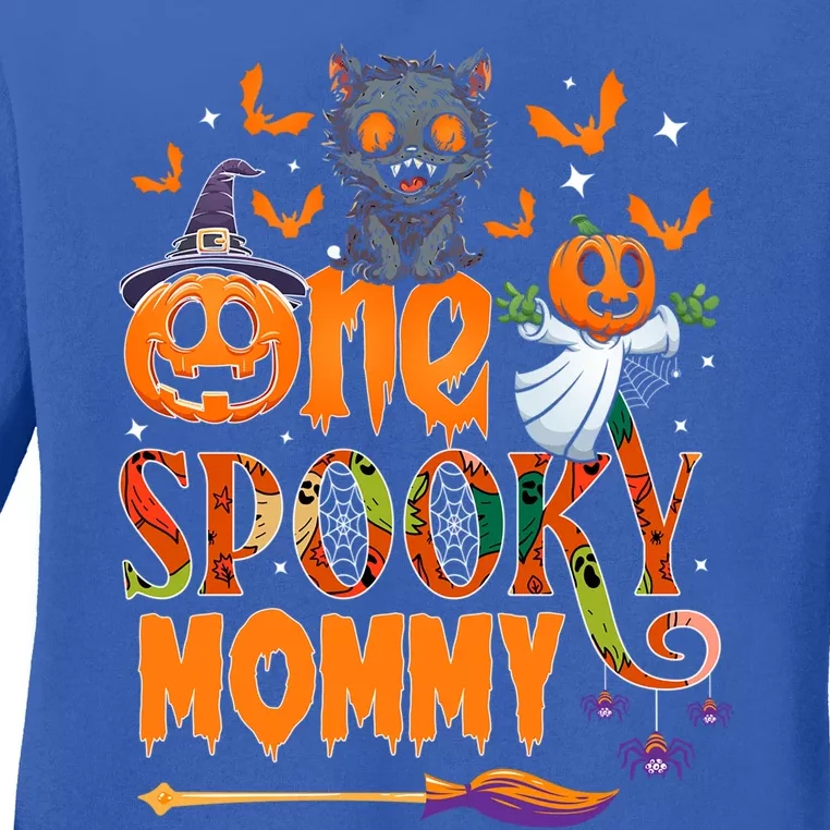 One Spooky Mommy Funny Halloween Mommy Black Cat Ghost Great Gift Ladies Long Sleeve Shirt